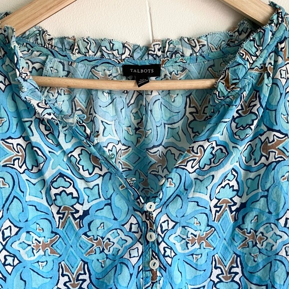 Talbots Women’s Blue and Brown Print Long Sleeve Lightweight Cotton Top … - Picture 5 of 10